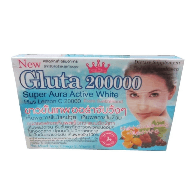 Gluta 200000 Super Aura Active White Skin Plus Lemon C Softgel